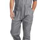 TopTie Men's Short-Sleeve Work Coverall Lightweight with Elastic Waist (X-Large, Gray)