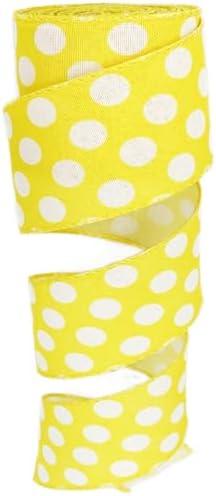 Leecogo Polka Dots Wired Ribbon,2-1/2"x10 Yard,Yellow and White Dots Craft Ribbon for Wreath Easter, Christmas, Wreath, Spring, Summer, Wedding, Baby Shower, Birthday,Big Dots