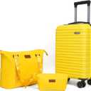Luggage Set 3 Piece Luggage Set ABS hardshell Spinner Wheels Luggage Carry on Suitcase with Weekender bag & Toiletry bag(Yellow) (20)