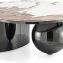 Manhattan Comfort Laurel Round Coffee Table with Sleek Sintered Stone Top and Stainless Steel Base, Elegant Design for Modern Living Room, Centerpiece, Black