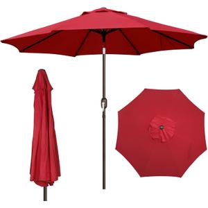 Blissun 9' Outdoor Patio Umbrella, Outdoor Table Umbrella, Yard Umbrella, Market Umbrella with 8 Sturdy Ribs, Push Button Tilt and Crank (RED)