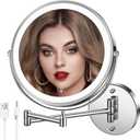 MNIENT Wall Mounted Lighted Makeup Mirror, 8" Rechargeable Double-Sided Light up Magnifying Mirror 1x/10x, 3 Colors Led Vanity Mirror with Lights, Touch Dimmable 360 Rotation Foldable (Silver)