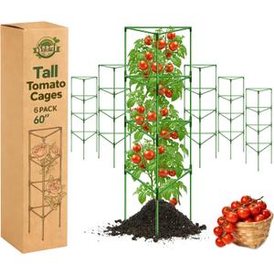 Halatool 6 Pack Tomato Cages for Graden 60 Inch, Adjustable Metal Tall Heavy Duty Tomato Trellis Plant Support, Tomatoes Stakes for Climbing Vegetables Flowers Fruits