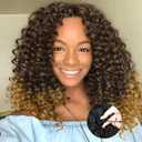NOSTALGIA Curly Half Wig 3 In 1 Kinky Curly Half Wigs Synthetic Glueless Wear and Go Invisible Hairline Seamless Flip Over with Drawstring Easy to Wear & Adjust 16 Inch(Black and Honey Blonde 1B/27)