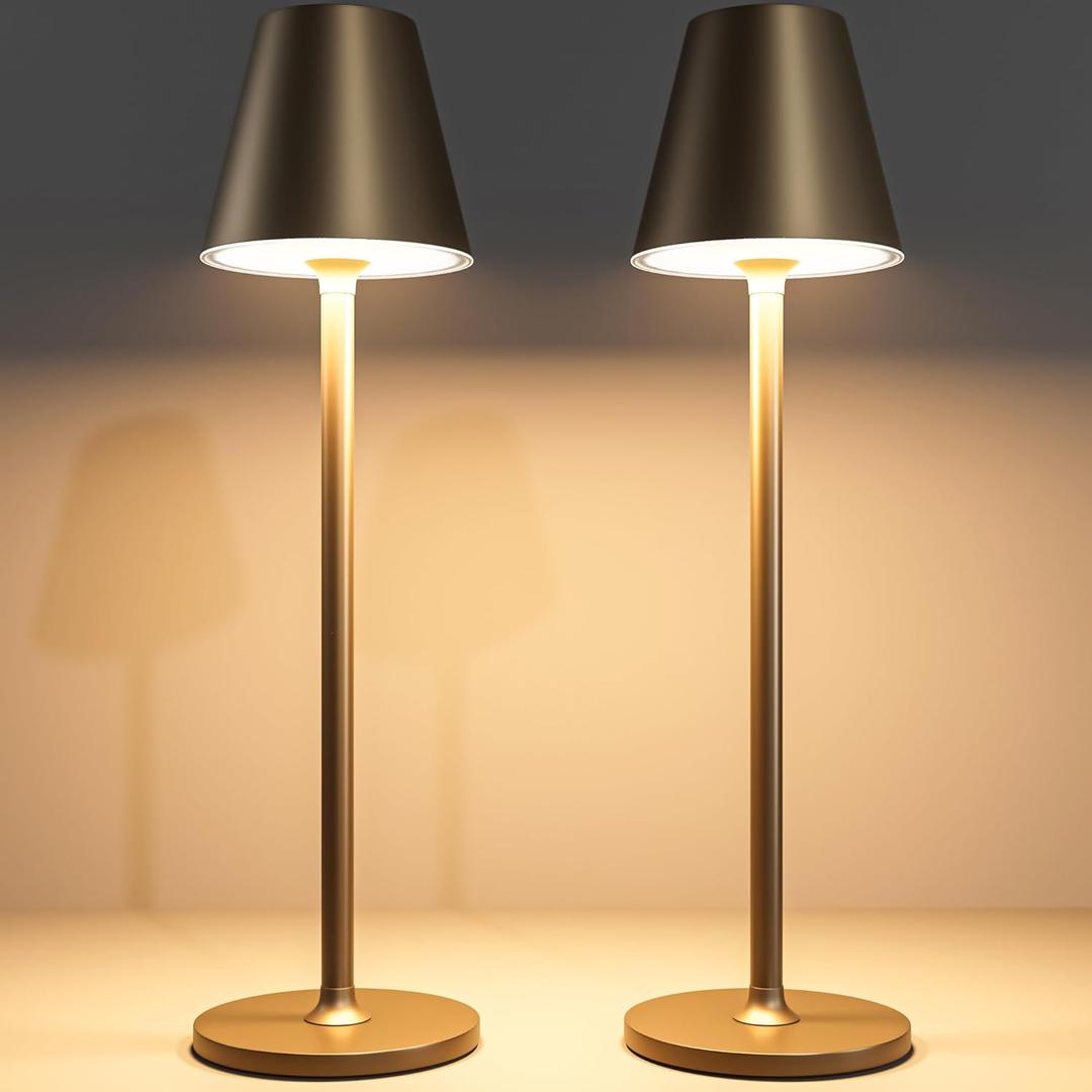 2 Pack LED CordlessTable Lamp,4000mAh Rechargeable Battery Desk lamp,3 Level Brightness Portable Night Light, Minimalist Design, for Couple Dinner/Coffee Table/Restaurant/Bedroom(2Pack Khaki)