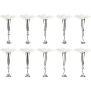 LoveCat 10pcs of Metal Trumpet Silver Vases for Table Centerpieces, Anniversary Celebration Wedding Party Dinner Table Centerpieces, Wedding Decorations, 21.9in/55.5cm Tall Minimalism Vases