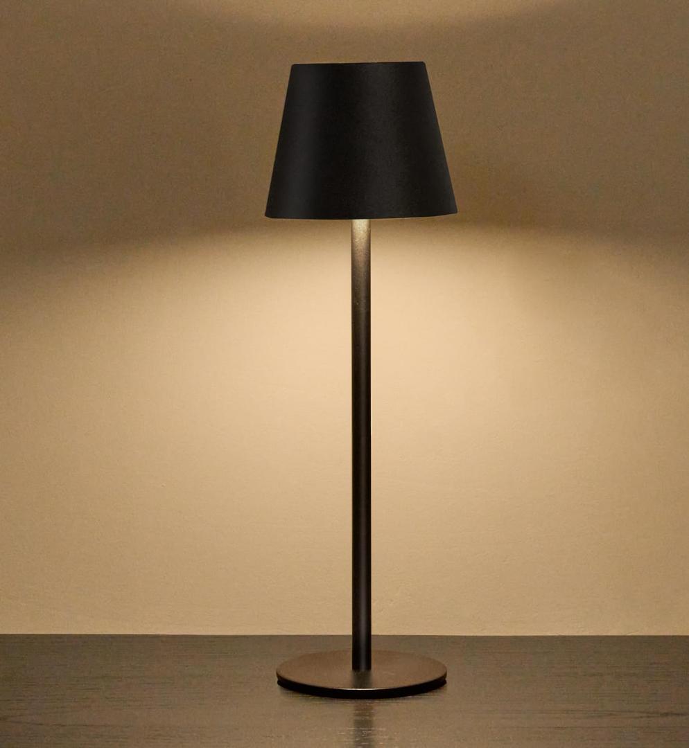 Cordless Table Lamp, Portable Battery Operated Lamp with 3 Color Temps and Stepless Dimming, Rechargeable Table Lamp for Dinner, Desk, Cafe, Outdoor (Black) (1 Pack)