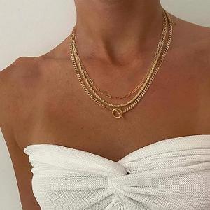 Layered Toggle Clasp Necklaces for Women - 14K Gold Plated Dainty Fashion Paperclip Necklace Heart Pendant Rope Chain Trendy Cuban Link Chunky Chain Choker Jewelry Gift