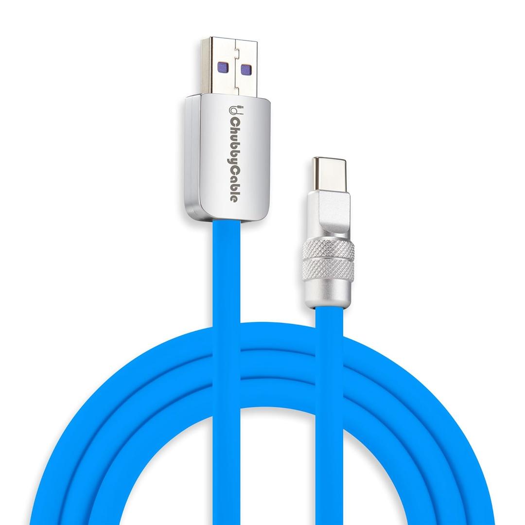 chubbycable Chubby 2.0 USB C 120W Fast Charging Cable Silicone Soft Durable USB C Cable Extra Thick Charger Cord Compatible with iPhone 17-15 Series iPad, Blue, USB-A to Type-C, 6.6FT