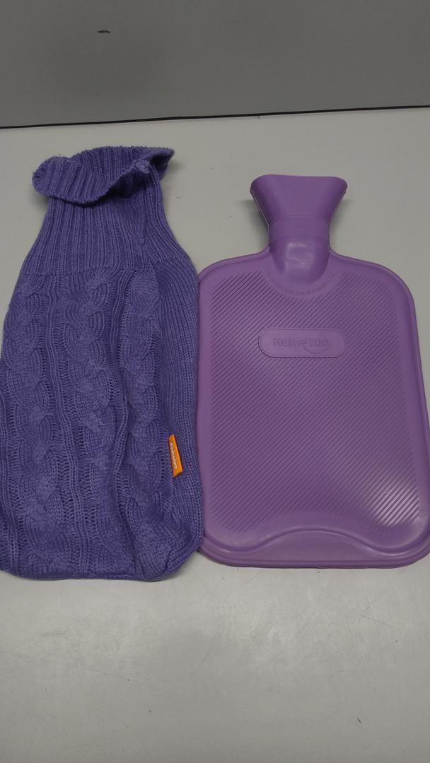 HomeTop Premium Classic Rubber Hot Water Bottle w/ Cute Knit Cover (1 Liter, Purple/ Purple)