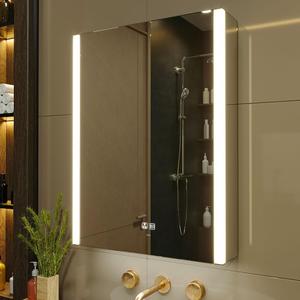 KWW LED Lighted Bathroom Medicine Cabinet with Sockets & USBs, Defogger, Dimmable, 3 Color Light Makeup Mirror, Easy to Install, Wall Mounted Cabinet (Left hinge-21 * 28)