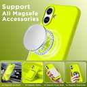 Magnetic for iPhone 16 Case, Compatible with Magsafe, Suction Cup Phone Mount, [2 Screen Protectors][Camera Lens Protector] Silicone Shockproof Protective Slim Phone Cover 6.1", Neon Yellow