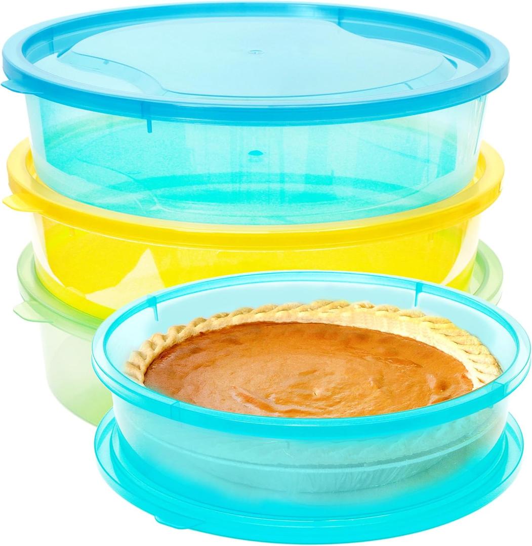 Youngever 3 Pack Pie Containers, Multi-Color Plastic Food Storage Containers, Fresh Pie Keeper, 11 inch Diameter