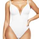 Popilush Tummy Control Swimsuits for Women Built in Shapewear Deep V Neck One Piece Swimsuit Slimming Swimwear, Size L, White