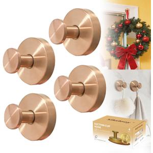 Suction Cup Hooks, Suction Cup Hooks for Shower,Removable Towel Hooks for Bathroom Window Glass Door Wall, Bath Robe Looafh Wreath Hook for Hanging (Rose Gold)