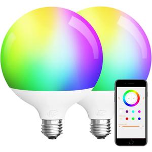 ILC G120 LED Large Globe Light Bulbs 15W, Compatible with Alexa Hub Required, 4.72 inch, Color Changing, CCT Color Temprature Turnable 2700K-6000K, CRI>95+, 150W Equivatlent, E26 Base (2 Pack)