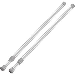 2 Pack Tension Curtain Rod 15.7-28 Inch, Small Short Adjustable Extendable Spring Loaded Rods for Windows Cabinet Blinds Closet Bedroom Kitchen Bathroom Door No Drilling, Silver