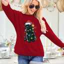 MYHALF Christmas Cat Sweatshirt for Women Crewneck Christmas Long Sleeve Shirt Holiday Ugly Sweaters Top (Red, S)