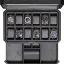 ROTHWELL 12 Slot Leather Watch Box with Valet Drawer - Luxury Watch and Jewelry Case Display Organizer, Microsuede liner, Mens Locking Storage Holder Large Glass Top (Black/Grey)