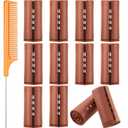 12 Pieces Large Hair Perm Rods Set Cold Wave Rods Plastic Hair Curling Rollers with Stainless Steel Rat Tail Comb Pintail Comb for Hairdressing Styling Tools(1.57 Inch,Brown)