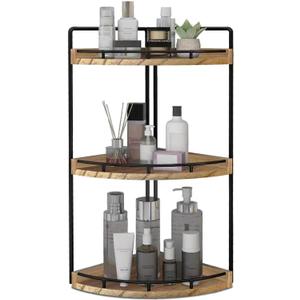 Dorhors 3-Tier Corner Bathroom Organizer Countertop for Storage,Vanity Tray,Wood Counter Organizer for Kitchen,Bathroom,Dresser (Rustic Brown)
