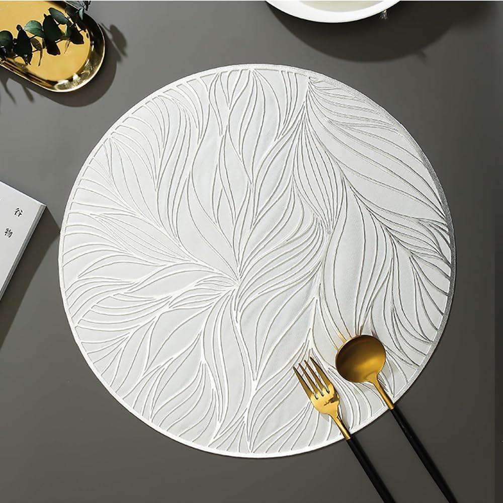 pigchcy Leaf 15 inches Silver Placemats Set of 6 Washable Holiday Decoration Indoor Outdoor, Waterproof Non Slip Party Birthdays Weddings Centerpiece Dinners
