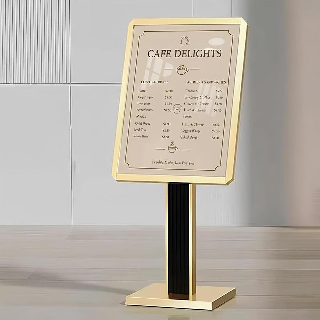 Sign Holder Stand 21x29 inch-Adjustable Floor Standing Sign Holder-Heavy Duty Aluminum Menu Stand with Snap-Open Frame Display for Malls,Schools,Restaurants(Gold)