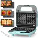 Bakers Friend 3 in 1 Mini Waffle Maker with Removable Plates, Mini Pancake Maker, Grilled Cheese Maker, Breakfast Sandwich Maker Press, Indoor Grill, Belgian Waffle Maker, Aqua