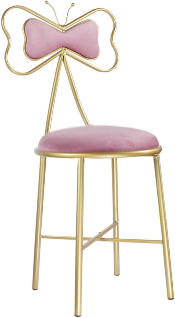 Vanity Stool Chair for Makeup,Modern Velvet Butterfly Accent Chair,Pink Cute Girls Bow Knot Backrest Chair with Golden Leg for Living Room,Bedroom,Vanity,Office,Reading Nook