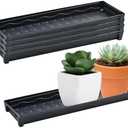 JoyHuaTrade 5 PCS Plastic Plant Tray Saucer Rectangular, Windowsill Plant Drainage Stand for Indoors Outdoor, Black Water Drip Tray for Flower Pot Planter, 16 x 4.5 x 1.6 Inch