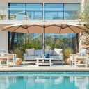 SUPERJARE 15FT Outdoor Umbrella for Patio, Double sided Pool Umbrellas with Fade Resistant Canopy, Large Table Umbrella for Deck, Market, Backyard - Beige(No Base)