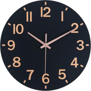 HZDHCLH Wall Clock 8 Inch Silent Non Ticking Wood Battery Operated Black Wooden Modern Wall Clock Sweep Movement Decorative Office Kitchen Home Bathroom Living Room