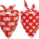 Realeaf Valentine's Day Dog Bandanas 2 Pack, Triangle Reversible Love Pet Scarf for Boy and Girl, Premium Durable Fabric, Holiday Mothers Day Bandana for Small and Medium Dogs (Small) (Red)