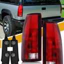 CLERYYE Tail Light Assembly Compatible with Chevrolet/ GMC C/ K Truck 1988-1998, 1995-2000 Tahoe, 1992-2000 Yukon, 1992-1999 Suburban, 1992-1994 Blazer, w/ Circuit Board, Exotic Red Pair