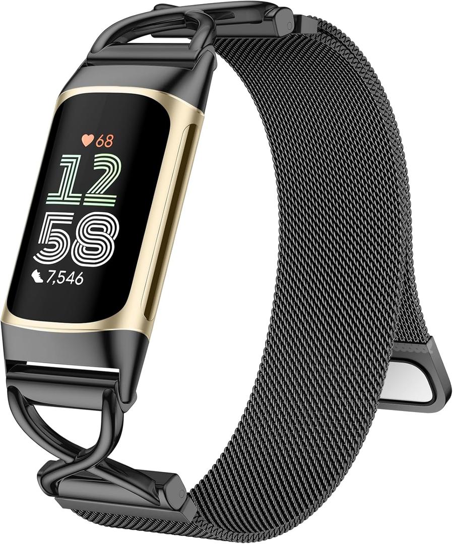 JKD X-Shape Metal Band Compatible with Fitbit Charge 6/ Charge 5 Bands for Women Men, Soft Stainless Steel Mesh Loop Strap Bracelet Wrist Band Replacement for Fitbit Charge 5/ Charge 6 Fitness Tracker (Black)