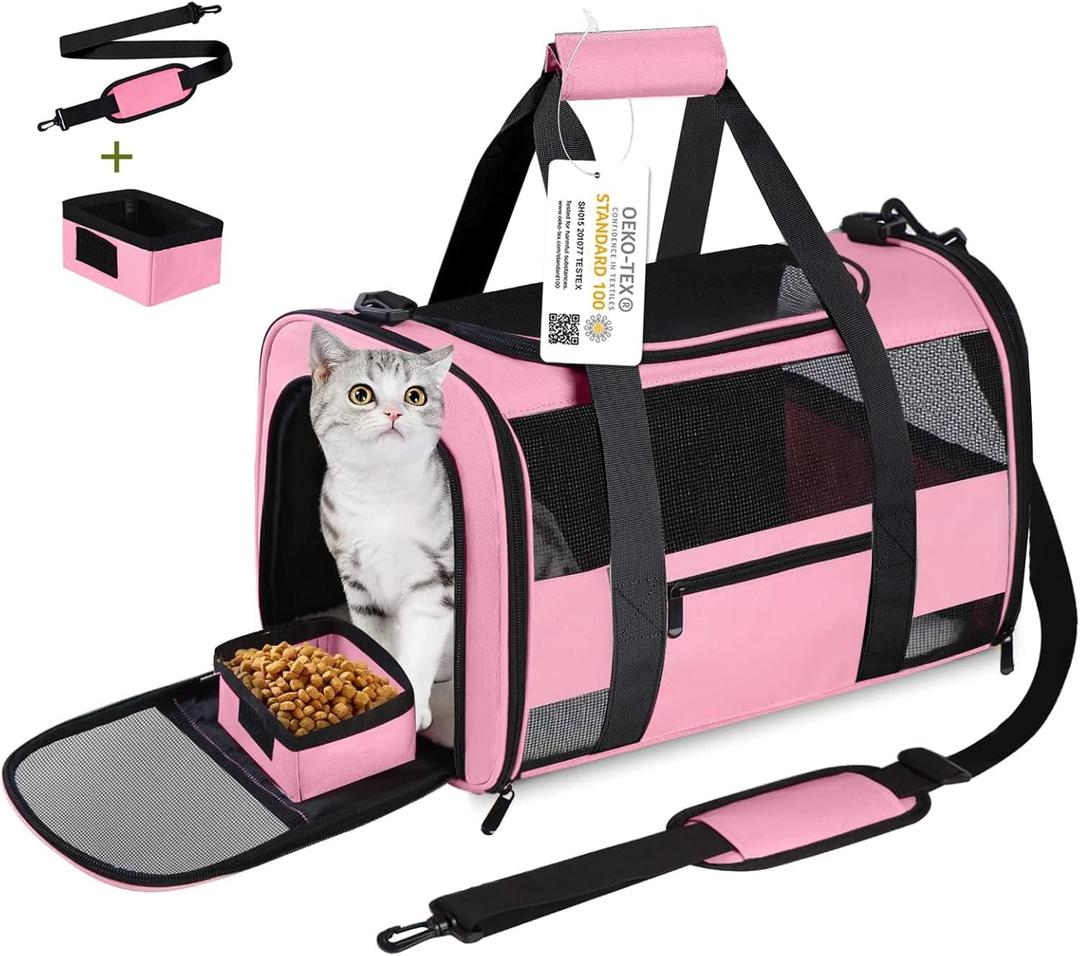 Cat Carrier Pet Carriers Airline Approved for Small Dogs Kitten Carriers for Small Medium Cats Under 15lb, Collapsible Soft Sided TSA Approved Travel Carrier, Pink