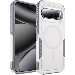 Magnetic for Google Pixel 10 Pro XL Case[Compatible with Magsafe][Rugged Military Grade Shockproof][Scratch Resistant] Full-Body Sturdy Slim Protective Phone Cases Cover (White/6.8 Inch)