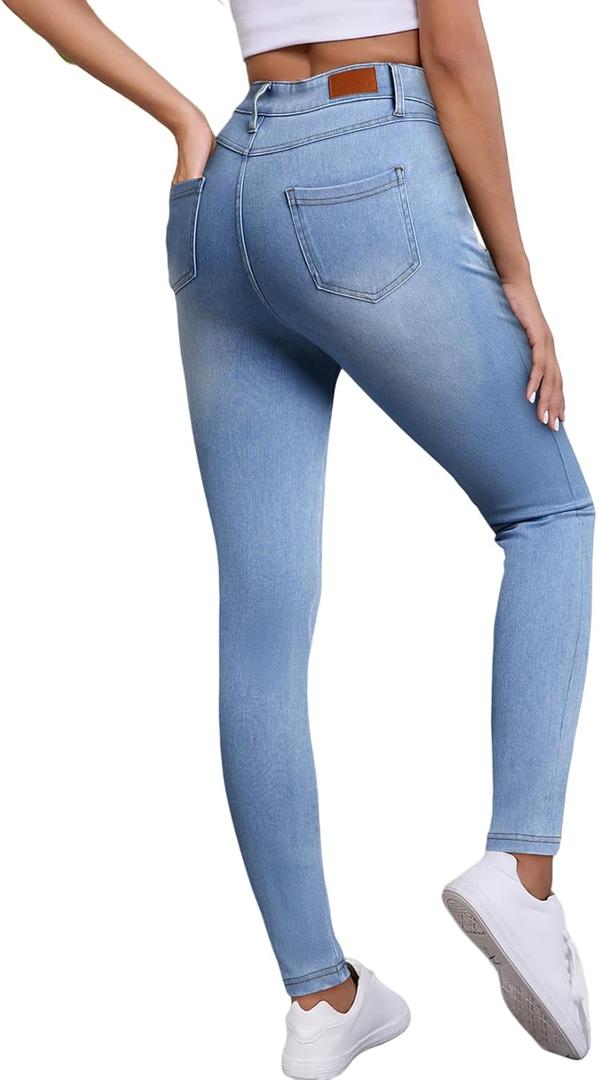 Sidefeel Jeggings for Women High Waisted Tummy Control Skinny Jeans Stretchy Butt Lifting Knit Denim Pants (4, Iceland Blue)