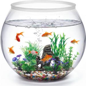 Lounsweer 12 Pcs 5 Gallon Large Fish Tank Plastic Fish Bowl Shatterproof with Aquarium Decor Artificial Plastic Plant and Rock Cave Goldfish Betta Tank Decor for Terrarium Flower Vase Centerpiece Gift