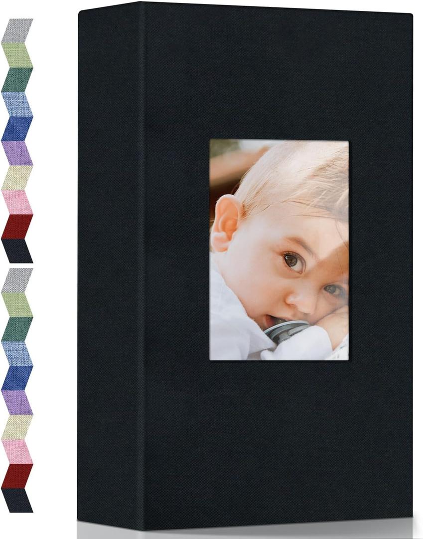 Popotop Photo Album 4x6-300 Photos Linen Cover Photo Books with 300 Horizontal Pockets,Slip-in Picture Albums for Family Wedding Anniversary Baby Vacation Pictures (Black)