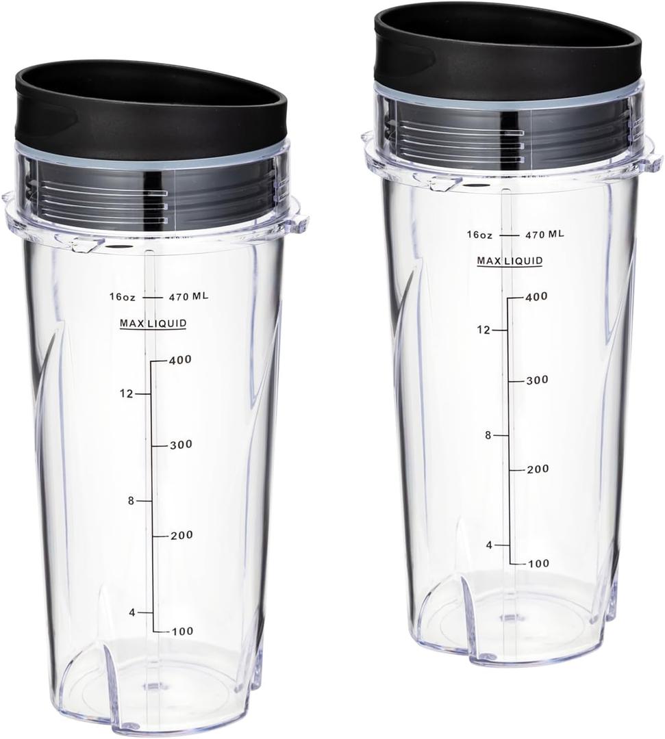 16oz QB3001SS QB3000SS BL660 BL770 BL780 BL830 Blender Cups for Ninja Replacement Fit Compact Personal Blender with Lids- 2 Pack.