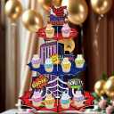 3 Tier Spider Cupcake Stand Cupcake Tower, Hero Party Decorations Dessert Holder Cartoon Theme Dessert Stand for Kids Boys Birthday Party Supplies