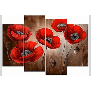sechars Red Poppies Wall Art Poppy Floral Painting Canvas Prints Vintage Red and Brown Living Room Bedroom Decor