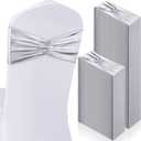 Hahafelt 100 pcs Chair Sashes Shiny Bow Spandex Bands for Chair Wedding Banquet Parties Reception Restaurant Decoration, Sliver