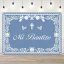 AIBIIN Mi Bautizo Banner Backdrop for Boys Blue Mexican Baptism Party Decorations God Bless First Holy Communion Photography Background Mexican Cielito Lindo Banner Photo Supplies 7x5ft