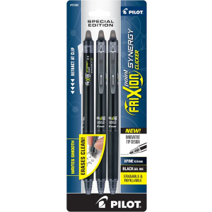 Pilot, FriXion Synergy Clicker Erasable, Refillable, Retractable Gel Ink Pens, Extra Fine Point 0.5 mm, Pack of 3, Black