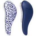 Crave Naturals Glide Thru Detangling Hair Brush for Adults and Kids - Detangler Hairbrush for Curly or Straight, Wet or Dry Hair - Gentle on Tangles Comb - Navy Blue and Blue Cheetah (Pack of 2)