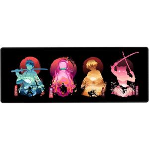 Anime Large Gaming Laptop Mouse Pad Tanjiro Nezuko Zenitsu Inosuke, Big Desk Pads PC Keyboard Waterproof and Non-Slip 31.06 x 11.8inches 3mm Thick Rubber Table Mat Black