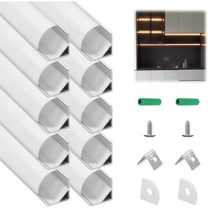 10-Pack V Shape LED Channel with Milky White Diffuser, 3.3ft/1M Silver Aluminum Channel for LED Strips, Angled LED Strip Diffuser Track Profile for Under Cabinet Lighting
