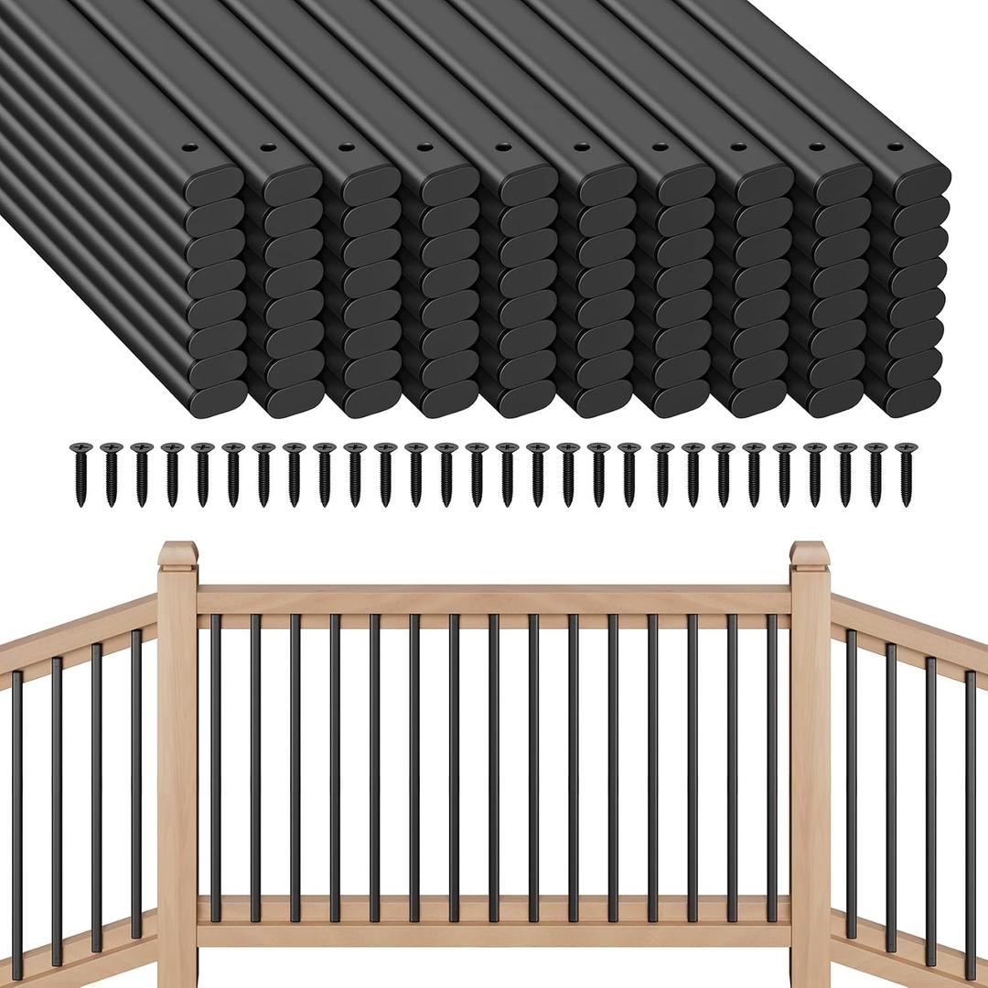 80 Pack Deck Balusters 32" Staircase Baluster for Deck Systems, Black Hollow Metal Spindles for Stair Railing and Porch Railing, Indoor Outdoor Use (1.5mm Thick)